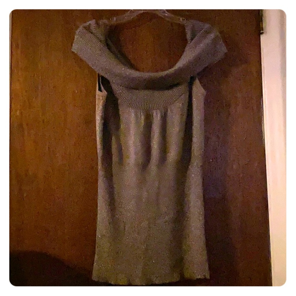 Silver strapless, off shoulders blouse